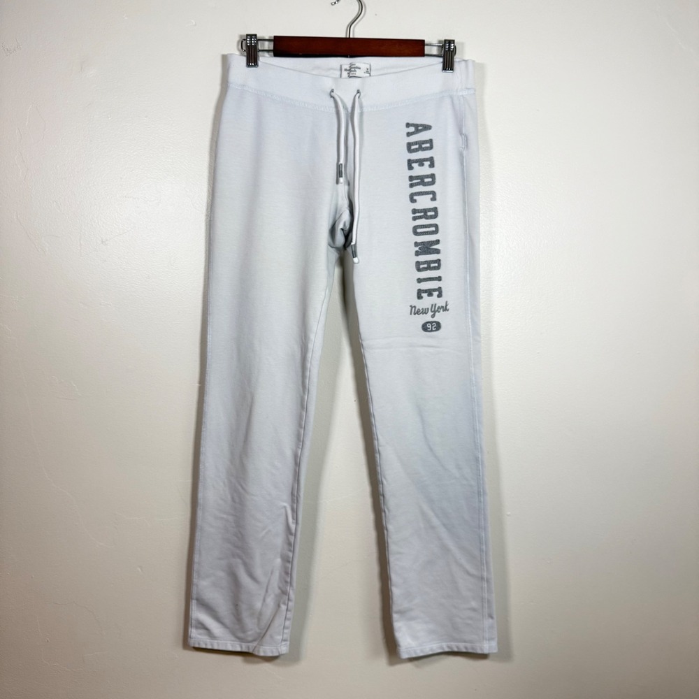 Abercrombie & Fitch Y2K Logo Straight Leg Sweatpants Size Medium White